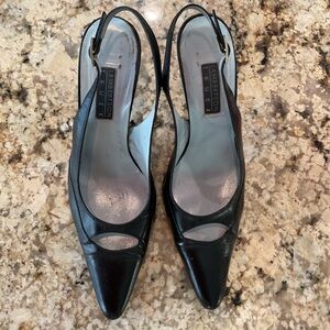 Black Pointed Slingback Pumps by Lambertson Truex